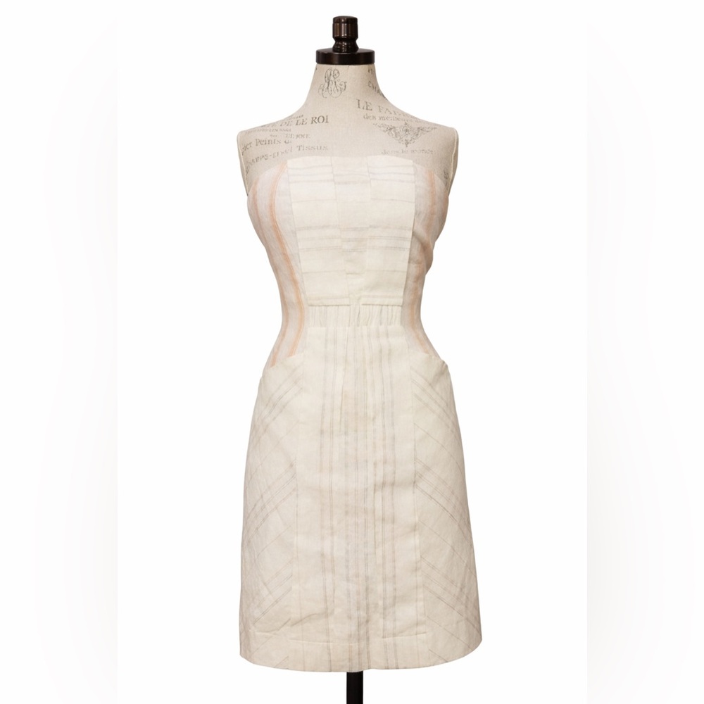 Coincidence & Chance Strapless Pastel Linen Dress Pockets Small S